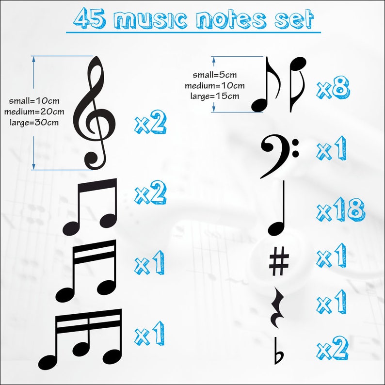 45 Music Notes Sticker Love Wall Art DIY Decoration Room Car Etsy