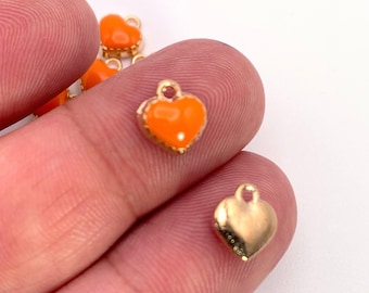 15/30Pcs Enamel Orange Heart Charms For Jewelry Making, 8mm Bulk Pack CHA1794