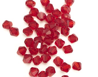 100/200Pcs 4mm Red Crystal Glass Bicone Beads, Bulk Pack Beads, BEA1011