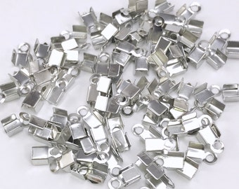 100/200pcs Antique Silver Cord End Crimp Clasps, 4mm  Bulk Pack Jewelry Findings - FIN1019