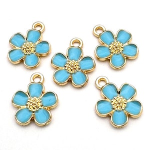 5/10Pcs Enamel Blue Flower Jewelry Pendant Charms, Five Petal  Bulk Pack CHA2001
