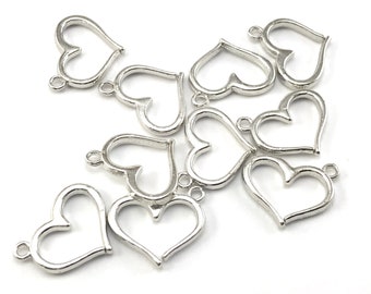 10/20Pcs Silver Colour Heart Pendant Charms, 16mm, Jewelry Making Supplies, Bulk Pack CHA1347