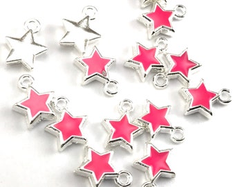 15/30Pcs Pink Enamel Star Charms For Jewelry Making, 8mm Bulk Pack CHA1381