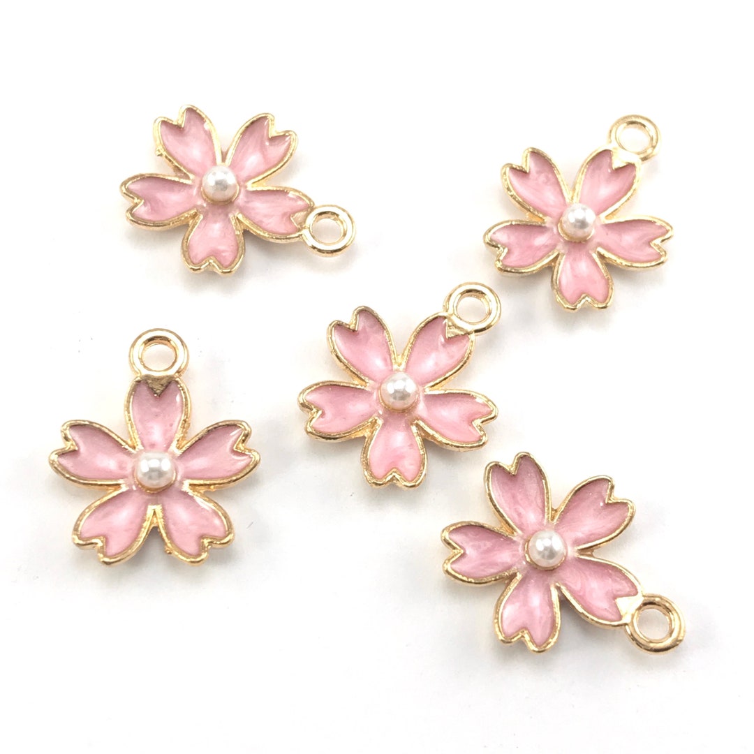 5/10pcs Enamel Pink Flower Jewelry Pendant Charms Bulk Pack - Etsy