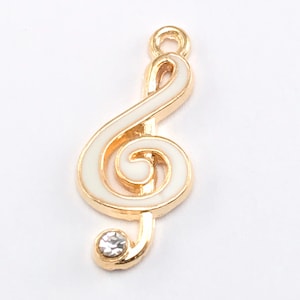 5/10Pcs Enamel White Musical Note Pendant Charms For Jewelry Making, 22mm Bulk Pack CHA1197