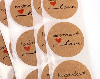 150/300Pcs Kraft Round Handmade With Love Order Stickers, 1 Inch, 25mm - EMB1136