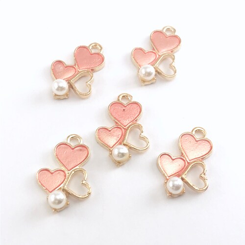 15/30pcs Enamel Pink Heart Charms for Jewelry Making 7mm Bulk Etsy