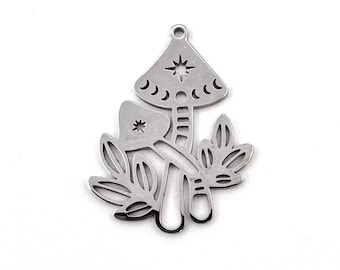 2/4Pcs Stainless Steel Mushroom Pendant, Laser Cut Silver Colour For Jewelry Making, 35mm CHA2026