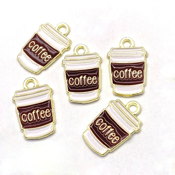 5/10Pcs Enamel Coffee Cup Pendant Charms, 18mm, Jewelry Making Supplies, Bulk Pack CHA1944