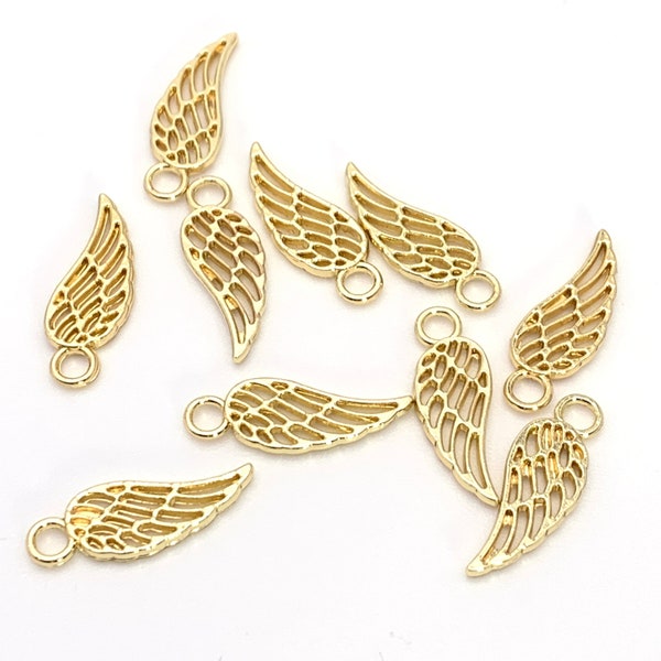 10/20Pcs Angel Wing Jewelry Charms, Gold, 18mm, Bulk Pack CHA1796
