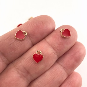 15/30Pcs Enamel Red Heart Charms For Jewelry Making, 7mm Bulk Pack CHA1279