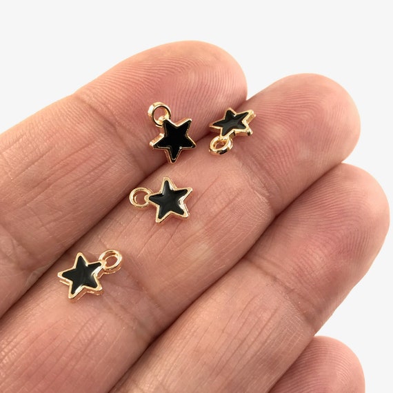 15/30pcs Enamel Black Star Charms for Jewelry Making, 6mm Bulk