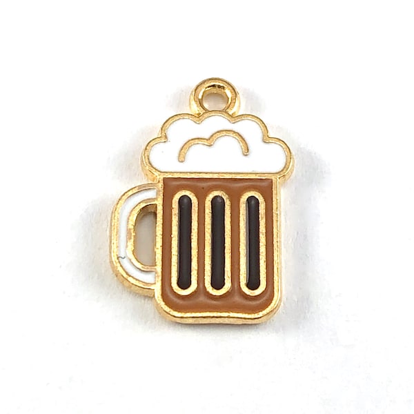 5/10Pcs Enamel Beer Mug Pendant Charms Gold, Brown, White Colour, 19mm, For Jewelry Making Bulk Pack CHA1646
