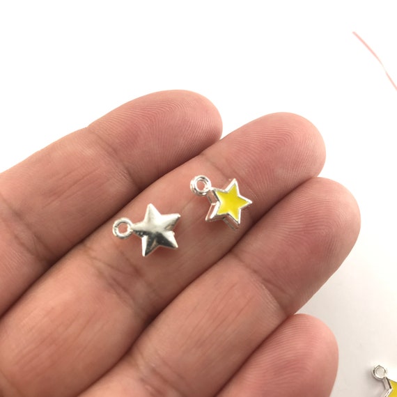 15/30pcs Yellow Enamel Star Charms for Jewelry Making, 8mm Bulk Pack CHA1389