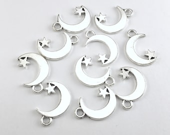 10/20Pcs Moon With Star Charms, Silver Finish Jewelry Making Pendant Charms, Bulk Pack CHA1410