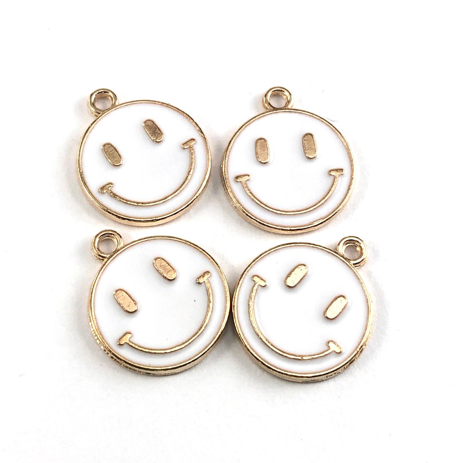 8 White Enamel Smiley Face Jewelry Making Pendentif Charms Etsy