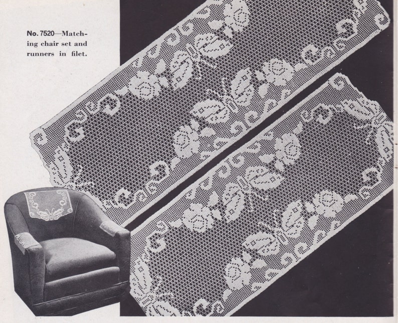 315 Pdf Butterfly And Rose Doily Set Crochet Pattern Chair Set And Table Runner Set Filet Crochet Download Butterfly And Rose Design