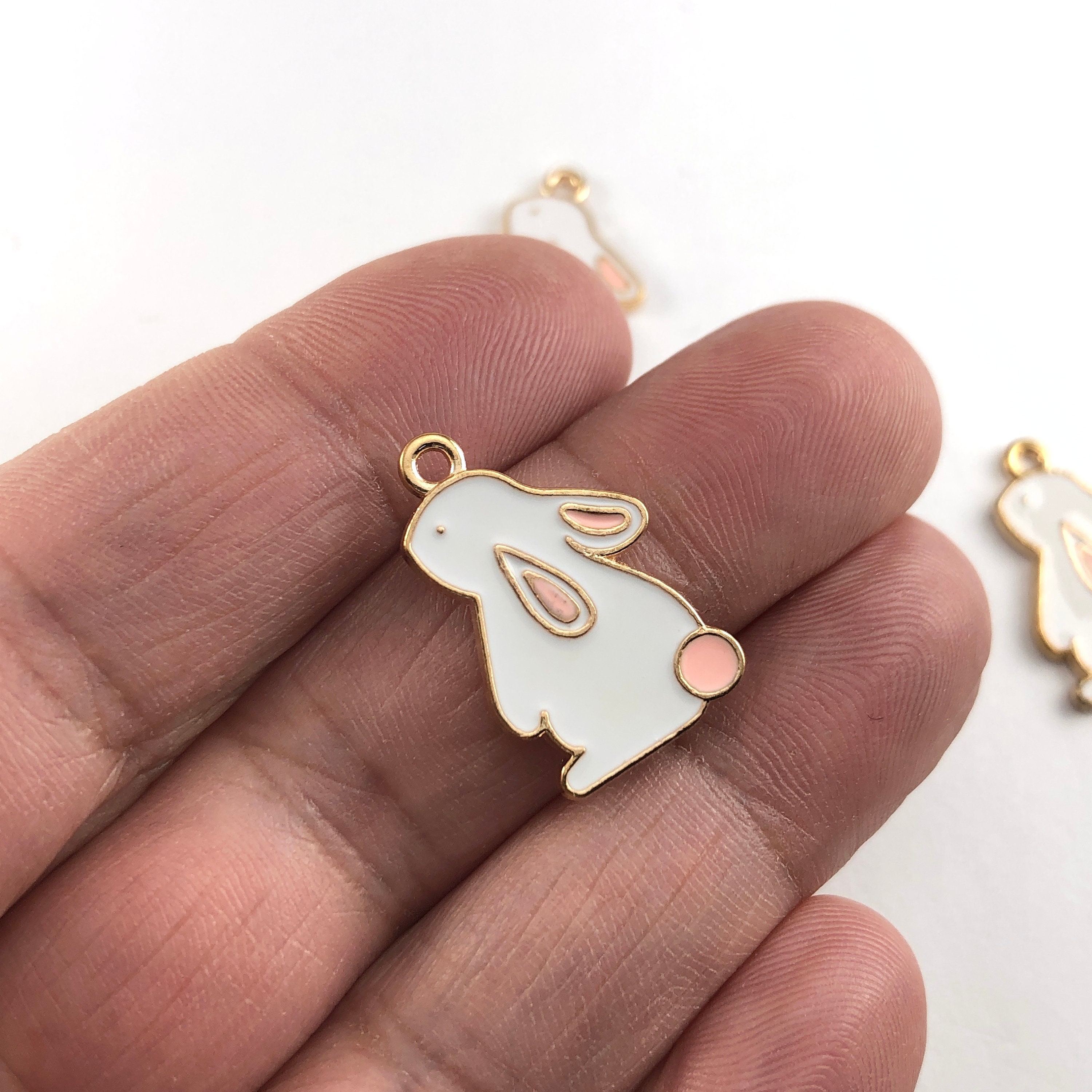 5/10pcs Enamel Bunny Easter Charms, 22mm, Jewelry Making Pendant