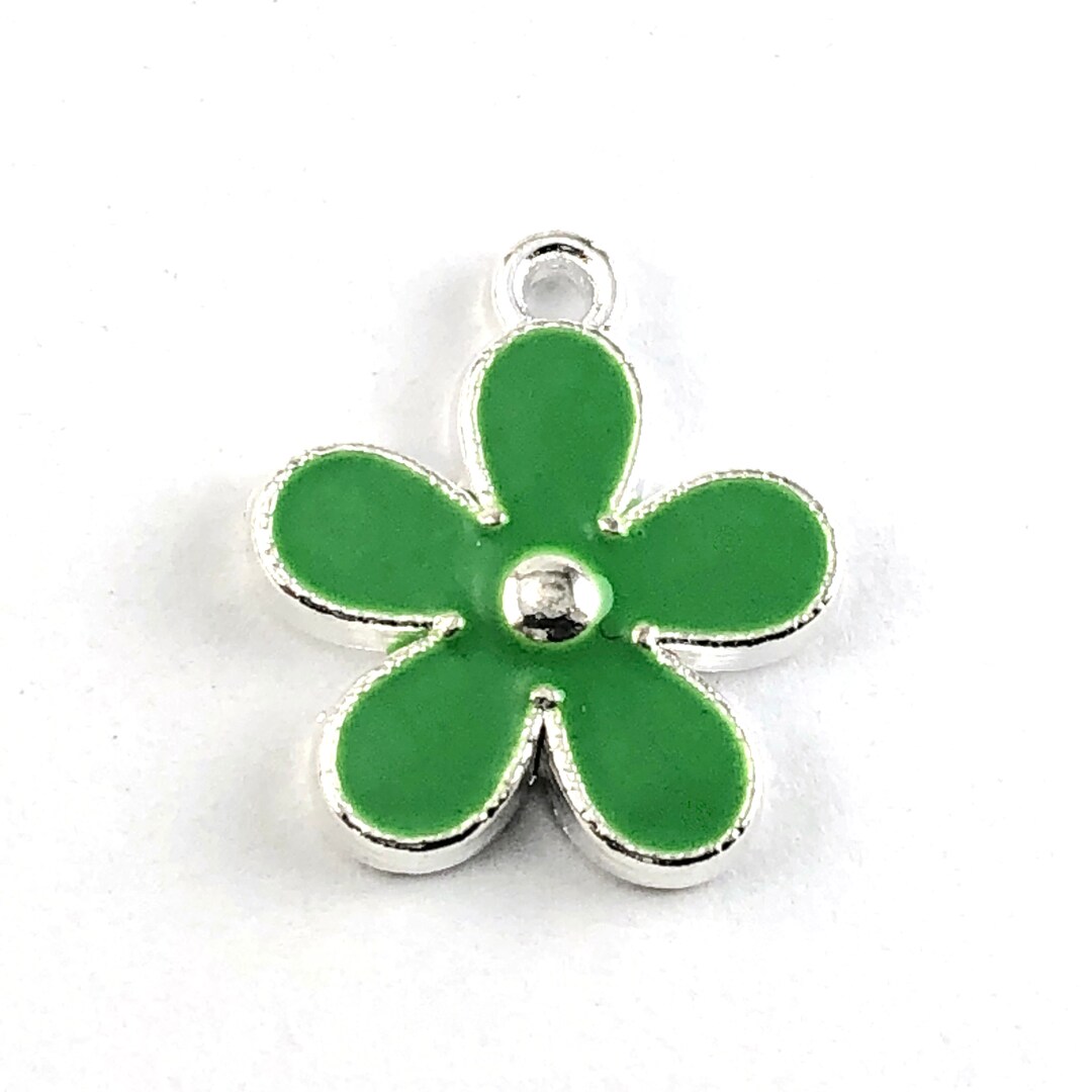 5/10 Green Enamel Flower Jewelry Making Pendant Charms, Bulk Pack