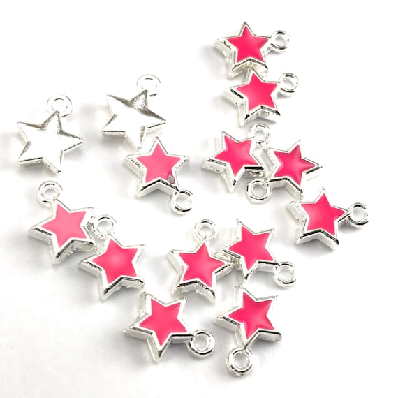 15/30Pcs Pink Enamel Star Charms For Jewelry Making, 8mm Bulk Pack CHA1381