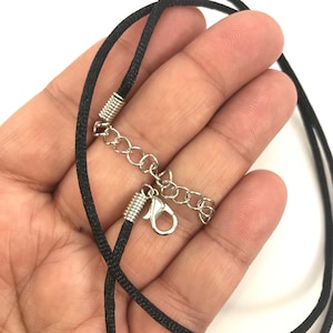 10 Pcs Black Satin Cord Necklaces With Lobster Clasps, 22 inches, Plus Extender, Bulk Pack - FIN1017