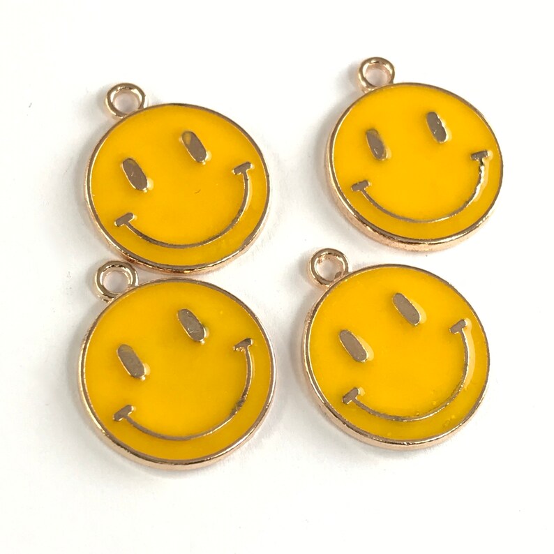 8 Yellow Enamel Smiley Face Jewelry Making Pendant Charms Etsy