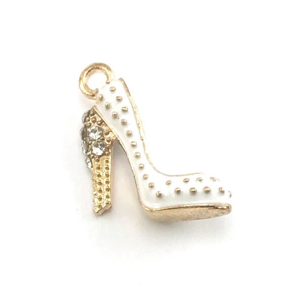 8pcs Mix High Heel Shoe Enamel Charms - Rhinestone Pendant Alloy Jewellery 18x14mm