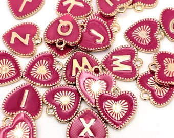 26 Pack Pink Gold Heart Letter Pendant Charms, Full Alphabet, 1 Sided, 15mm, Bulk Pack CHA1856
