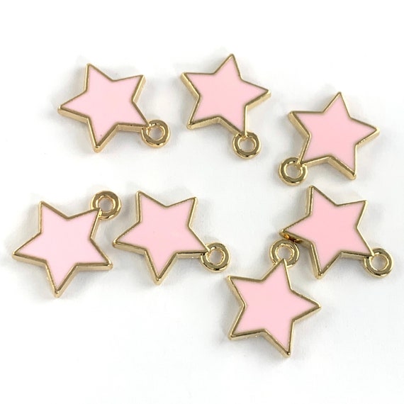 7/14pcs Enamel Pink Star Charms for Jewelry Making 14mm Bulk 