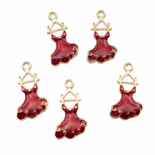 5/10Pcs Enamel Red Dress Pendant Charms, 22mm, Jewelry Making Pendant Charms, Bulk Pack CHA1136