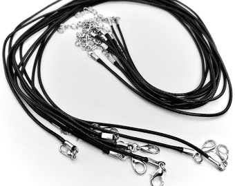 20 Pcs Black Wax Cord Necklaces With Lobster Clasps, 17 inches, Plus Extender - FIN1026