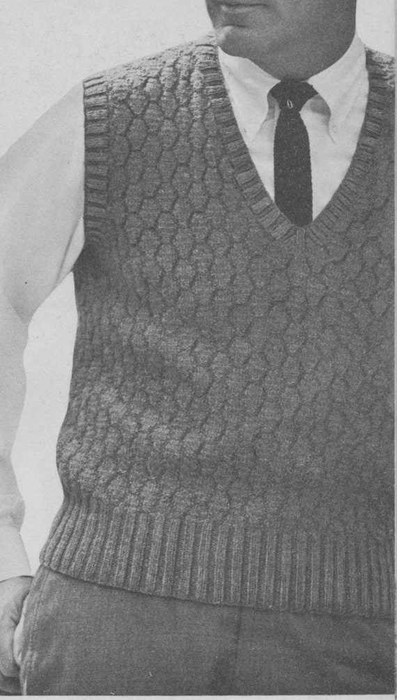 201 Pdf Men S Pullover Vest Knitting Pattern Free Socks Pattern Included Block Stitch Sweater Vest Size 38 40 42 44 Vintage 1960 S Download
