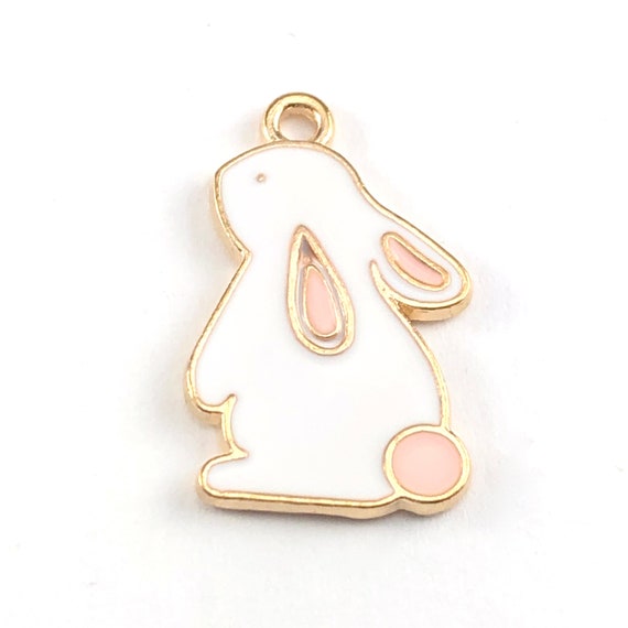 5/10pcs Enamel Bunny Easter Charms, 22mm, Jewelry Making Pendant