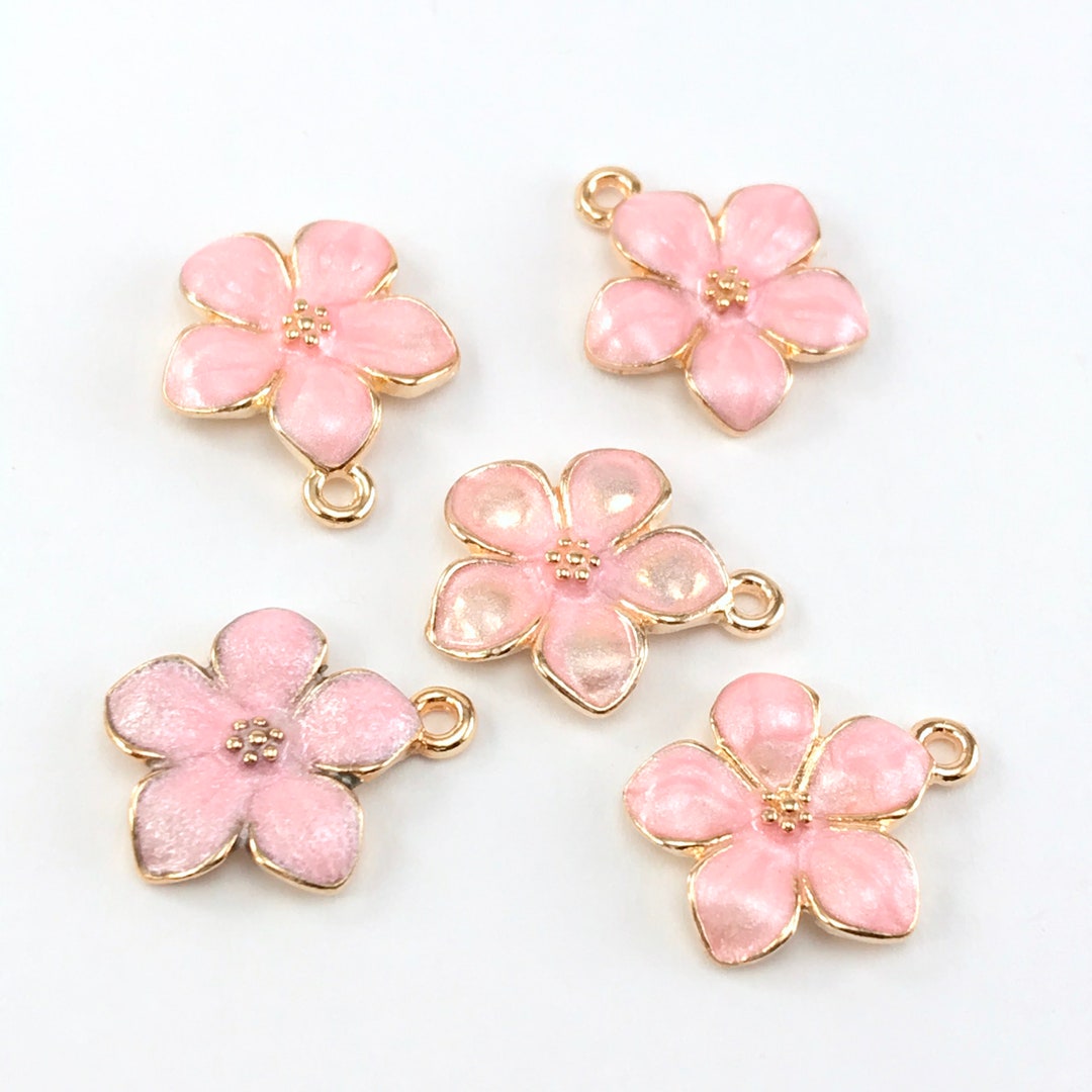 5/10pcs Pink Enamel Flower Jewelry Making Pendant Charms Bulk Etsy