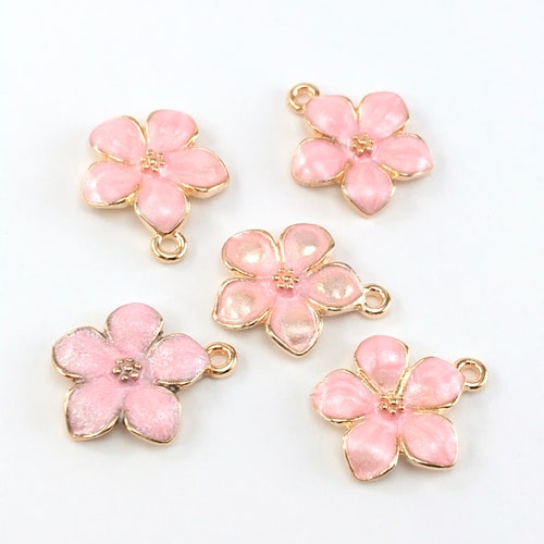 5/10pcs Enamel Pink Flower Jewelry Pendant Charms Bulk Pack Etsy
