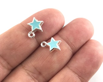 15/30Pcs Blue Enamel Star Charms For Jewelry Making, 8mm Bulk Pack CHA1395