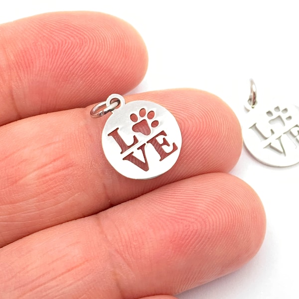 3/6Pcs Stainless Steel Love Paw Print Jewelry Making Charms, Cat Dog Paw Pendants CHA1890