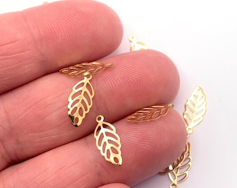 25/50Pcs Tiny 18k Gold Plated Stainless Steel Leaf Charms, 13mm, For Jewelry Making Bulk Pack CHA1922
