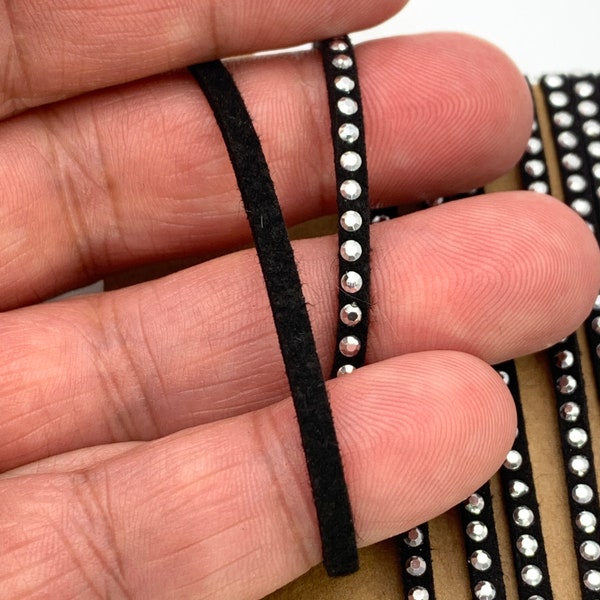 Black Silver Rivet Faux Suede Cord For Jewerly and Craft Making FIN1183