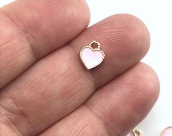 15/30Pcs Enamel Pink Heart Charms For Jewelry Making, 7mm Bulk Pack CHA1191