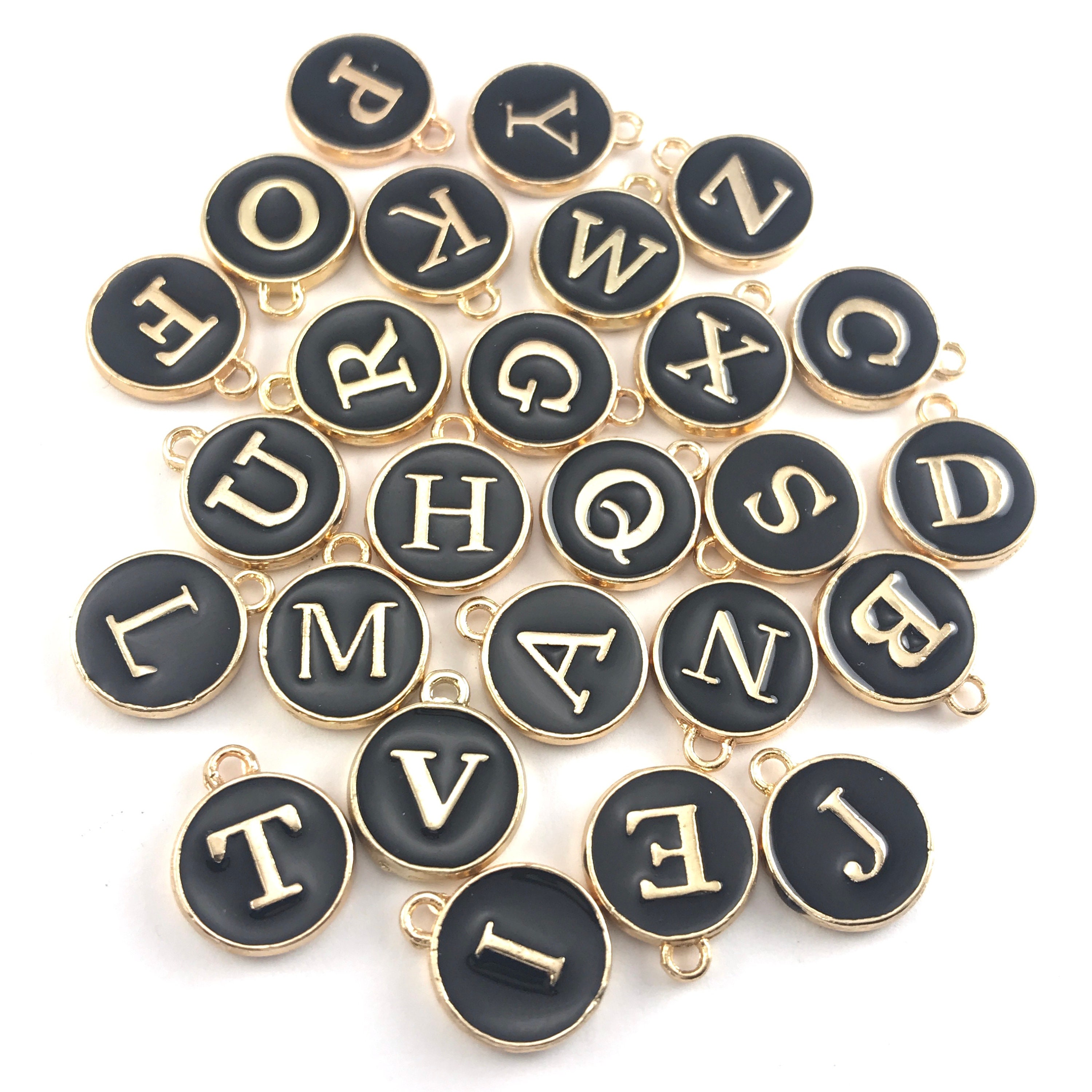 26 Pack Black Enamel Letter Pendant Charms Full Alphabet 2 Etsy