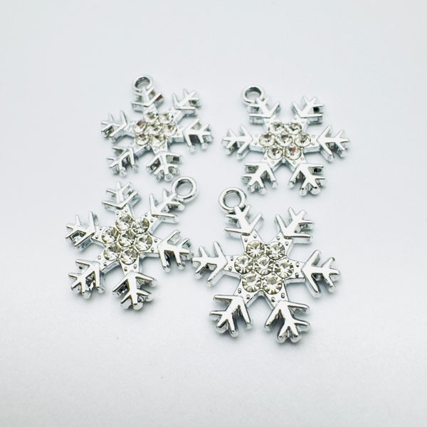 4/8Pcs Silver Snowflake Pendant Charms with Crystal Rhinestone, Christmas Jewelry Making  CHA1990