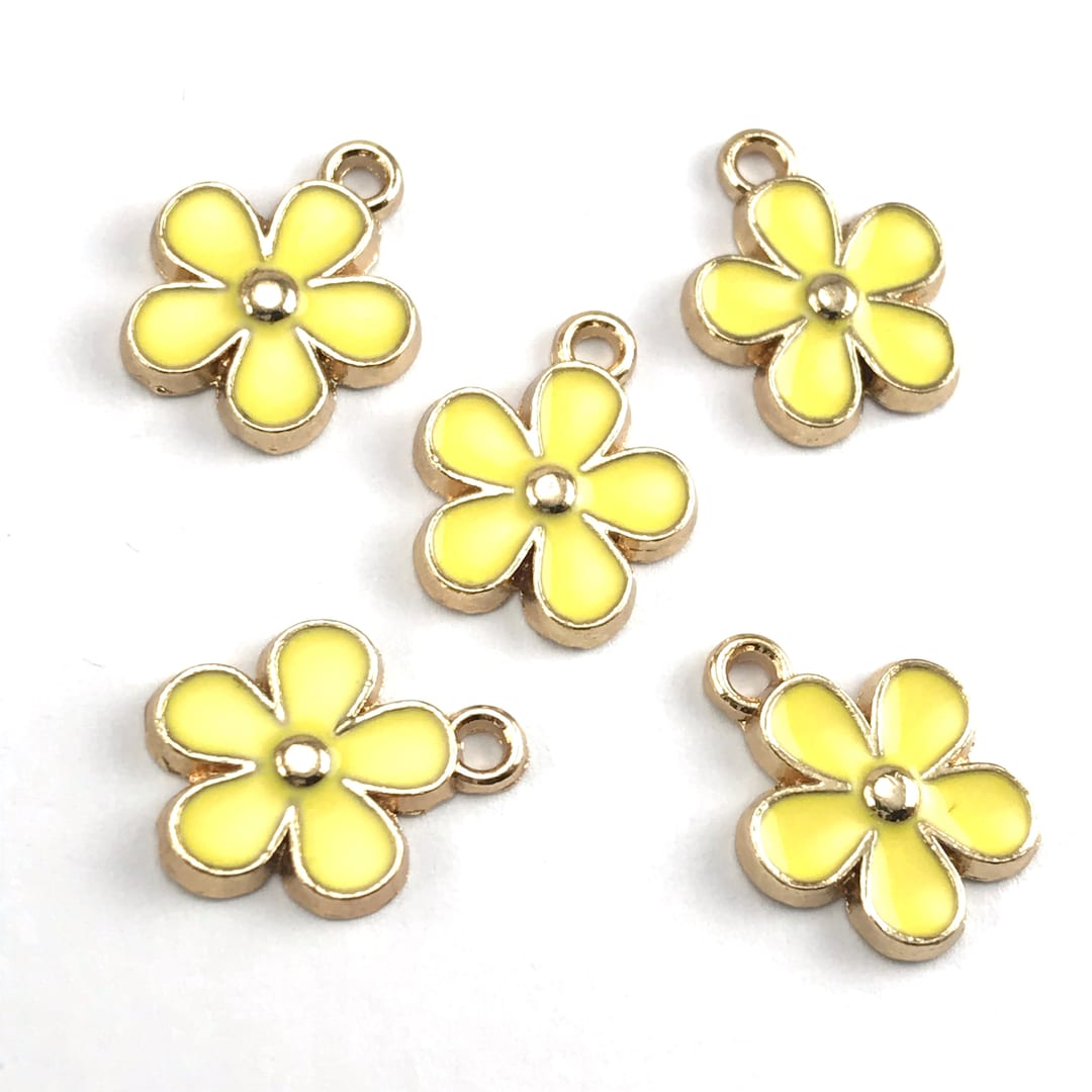 5/10pcs Yellow Enamel Flower Jewelry Making Pendant Charms, Bulk Pack
