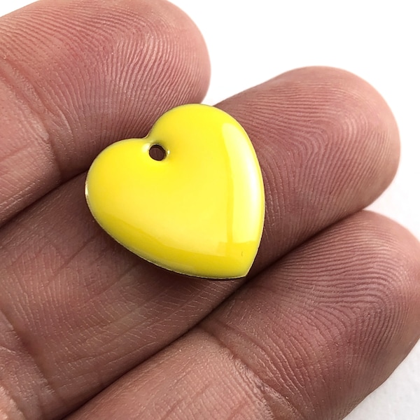 5/10Pcs Enamelled Yellow Heart Pendant Charms For Jewelry Making, 16mm Bulk Pack CHA1631