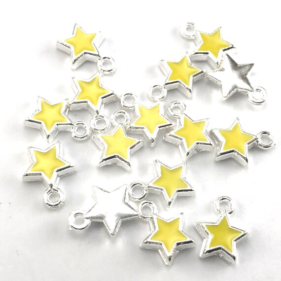 15/30pcs Yellow Enamel Star Charms for Jewelry Making, 8mm Bulk