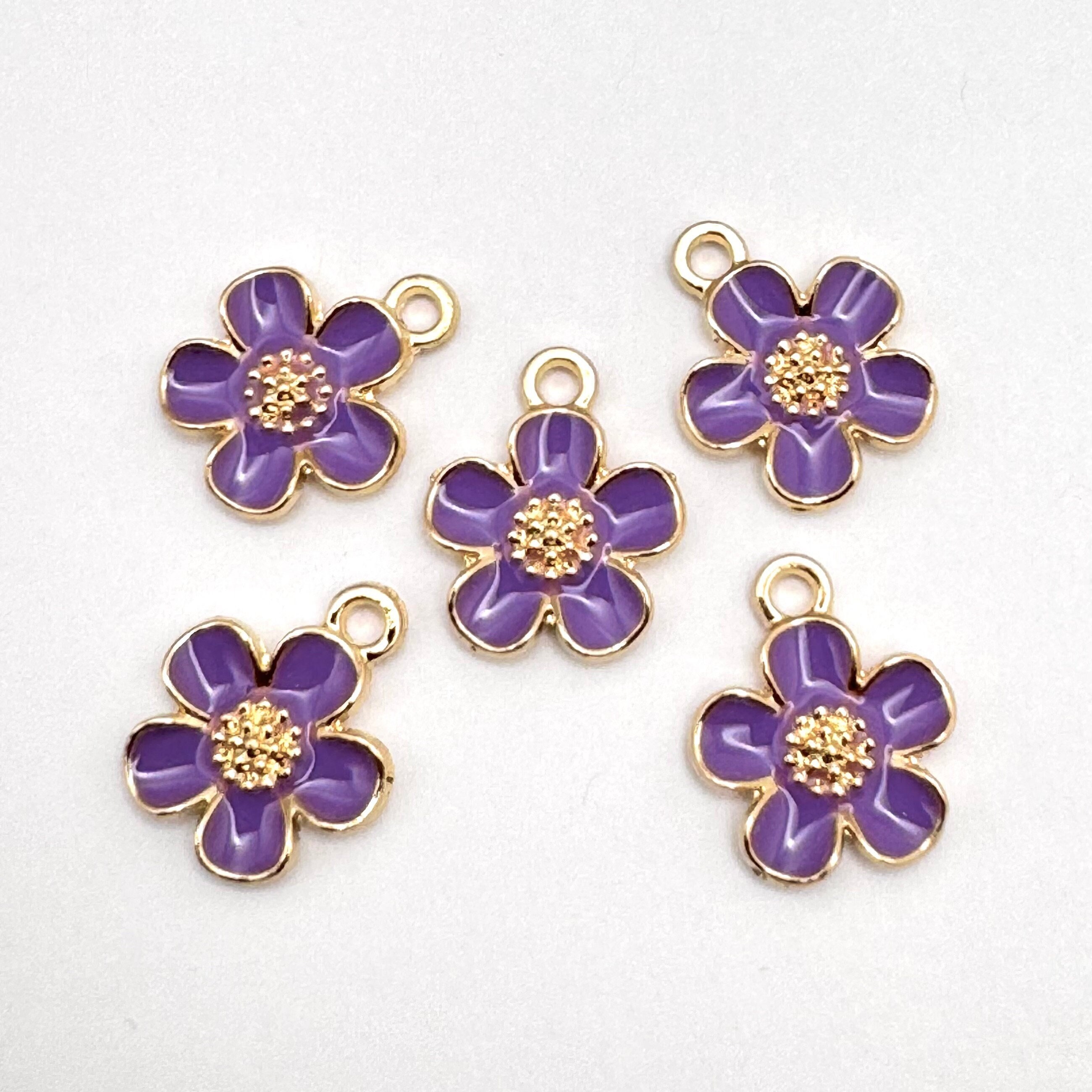 5/10pcs Enamel Purple Flower Jewelry Pendant Charms, Five Petal