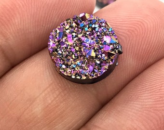 CLEARANCE 20 Pack 12mm Purple Gold  Druzy Style Resin Cabochons, Bulk Pack Wholesale -EMB1026