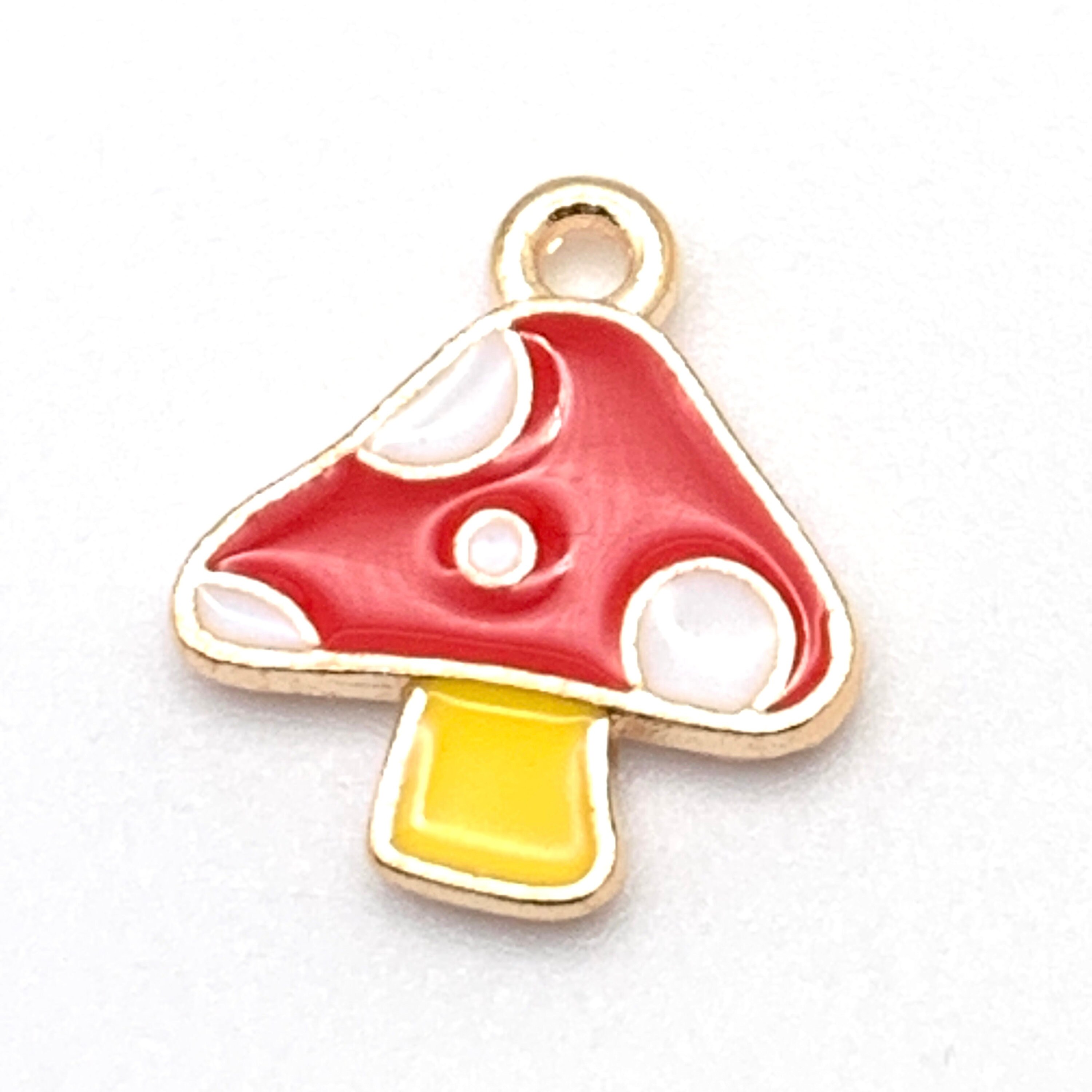 5/10 Enamel Red Mushroom Jewelry Pendant Charms, Bulk Pack