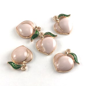 SUNNYCLUE 1 Box 50Pcs Peach Enamel Charms Peach Charms Bulk Fruit Charms  for Jewelry Making Pink Charms Bulk Earrings Necklace Bracelets Keychain