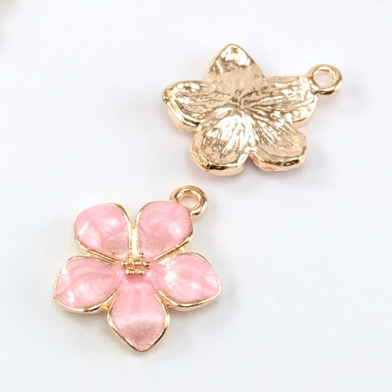 10 Pink Enamel Flower Jewelry Making Pendant Charms Bulk Pack Etsy